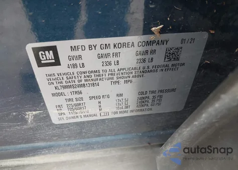 2021 Chevrolet Trailblazer Fwd Ls from USA, damaged, VIN KL79MMS24MB131814